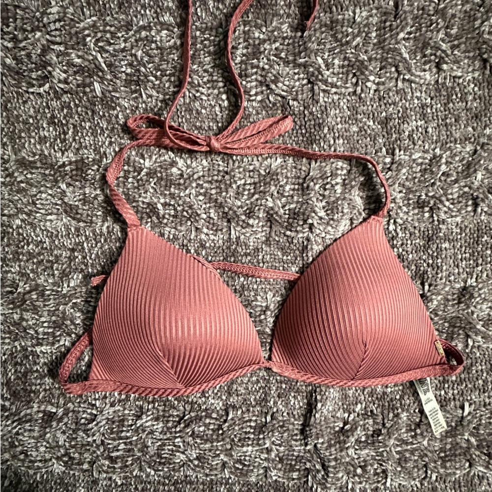 PINK Victoria's Secret Burgundy Trim Bikini Top